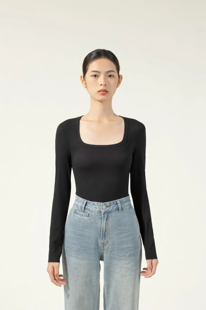 Long Sleeve U-Neck Thermal Silk Top