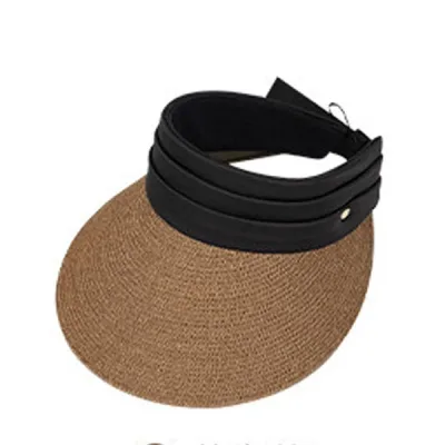 Eco-Chic Gevlochten Stro UPF50+ Zonneklep — Open Bovenkant & Oprolbaar